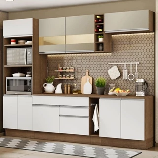 Cozinha Completa Madesa Vicenza com Armário e Balcão + Tampo - Rustic/Branco/Crema em Oferta na Shopee