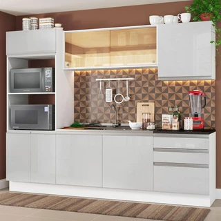 Armário de Cozinha Completa Madesa 100% MDF Acordes Balcão (Sem Tampo e Pia) Portas Branco Brilho em Oferta na Shopee