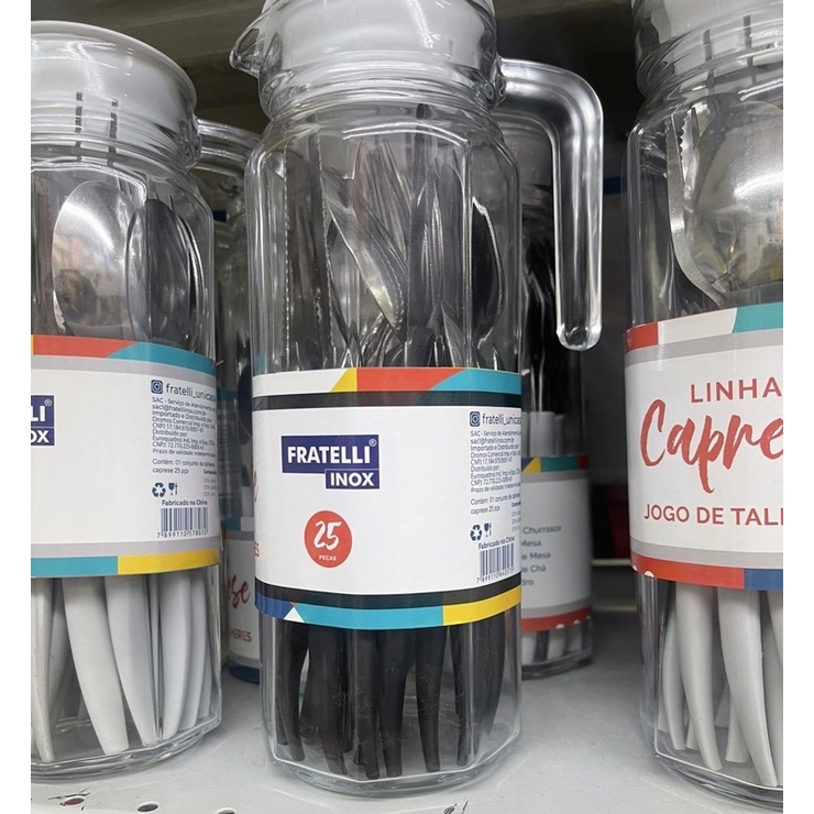 jogo conjunto jarra com talheres talher garfo colher faca 25 peças + jarra de vidro talheres faqueiro