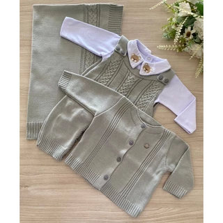 Saída de maternidade cinza tricot 4 peças completa