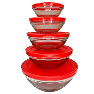 Conjunto De 5 Potes Bowls Tigelas De Vidro Com Tampa