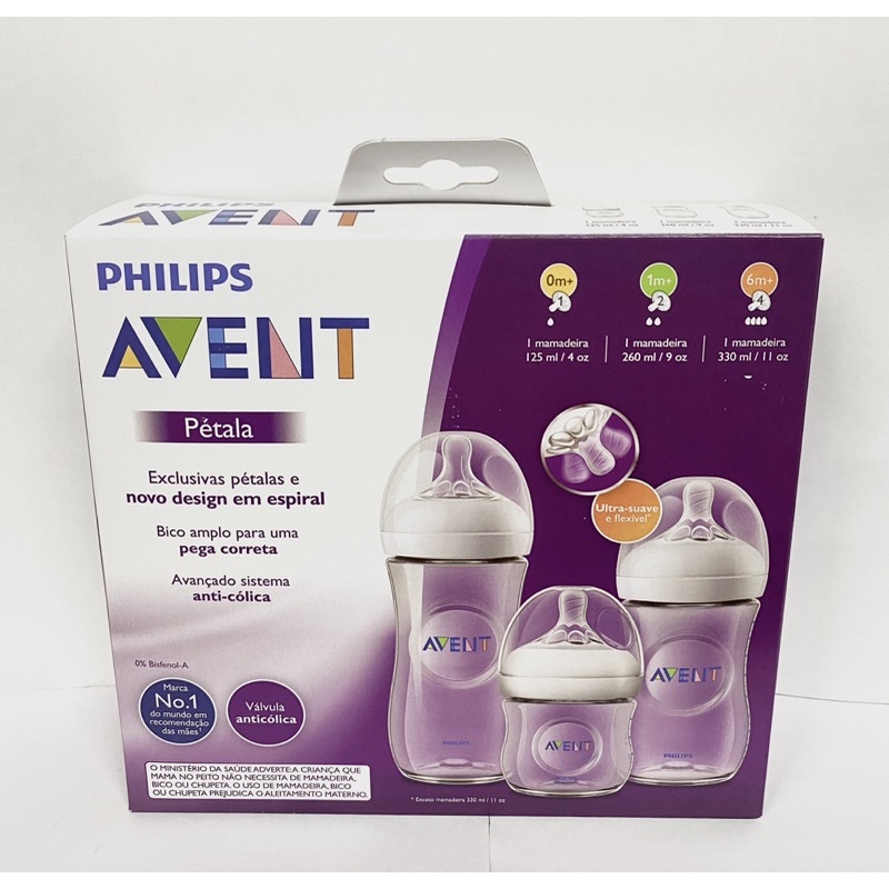 Kit 3un Mamadeira Avent Pétala 125ml-260ml-330ml