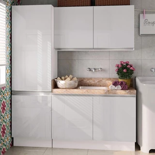 Kit Área De Serviço Madesa Acordes 100% MDF com Armário e Balcão - Portas Branco Brilho em Oferta na Shopee