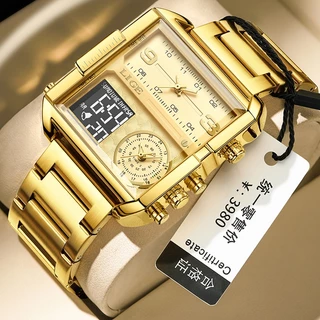 LIGE Relógio De Pulso Masculino De Luxo Relógios Original Gold Quartz Full Steel Waterproof Exibição Dupla