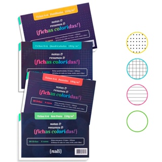 Fichas Para Estudo e Anotações NALÍ 4 x 6 150g/m2 c/ 80 Folhas (Unidade/ Kit C/4 UN)