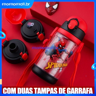 Plástica Tritan Garrafa De Água Esportiva Com 2 Tampas e canudo Portátil com Alça para Academia Marvel Personagens Homem-Aranha Capitão América Princesa Mickey Sofia