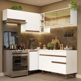 Armário de Cozinha Completa de Canto 332cm Branco Reims Madesa 03 em Oferta na Shopee