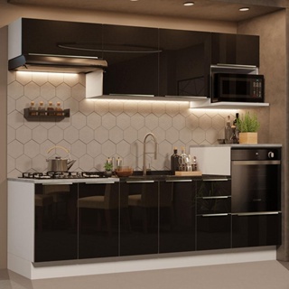 Cozinha Completa Madesa Lux 260007 com Armário e Balcão - Branco/Preto