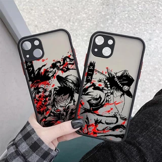 Preto Japão Anime One Piece Luffy Ace Fire Fist Comics Capa De Celular Fosca Para Apple iPhone 11 12 13 14 Pro Max Mini XR XS X 8 7 Plus Skin Feel Cover