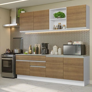 Armário de Cozinha Completa 240cm Branco/Rustic Glamy Madesa 06 em Oferta na Shopee