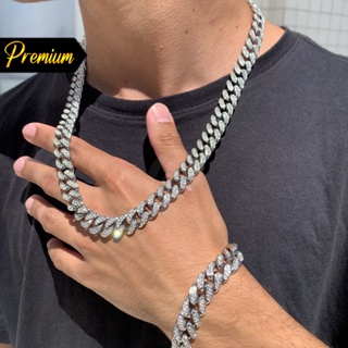 Kit Ice Cravejado Cuban Corrente Cravejada Cordao Zirconia Diamante Corente + Caixinha [PREMIUM]