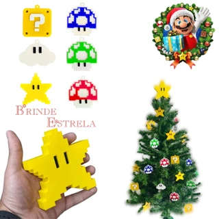 Kit Enfeites para Arvore De Natal Super Mario Com Estrela Topo Geek