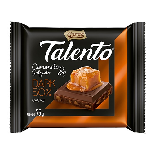 Talento Dark 50% Caramelo Salgado 15un 75g e 25g Garoto