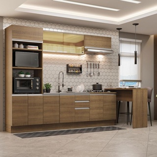 Cozinha Completa Madesa Glamy 315001 com Armário, Balcão e Bancada (Sem Tampo e Pia) - Rustic