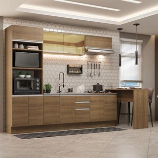 Cozinha Completa Madesa Glamy 315001 com Armário, Balcão e Bancada (Sem Tampo e Pia) - Rustic em Oferta na Shopee