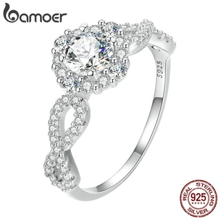Bamoer 925 Prata Simples Luxo Anel De Casamento Jóias De Moda Para Mulheres Homens Casal