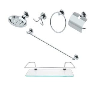 Kit Acessórios Banheiro Conjunto 6 Peças Cromado Aço Inox Toalheiro Porta Shampoo / Papeleira / Saboneteira / Cabide de parede / Porta toalha de banho / porta toalha de rosto