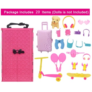 Bar 31 Itens/conjunto Móveis De Casa De Bonecas = 1 * Guarda-roupa + 30 *  Acessórios De Boneca Roupas De Boneca Vestidos E Coroa Sapatos Para Barbie  - Acessórios Para Bonecas - AliExpress