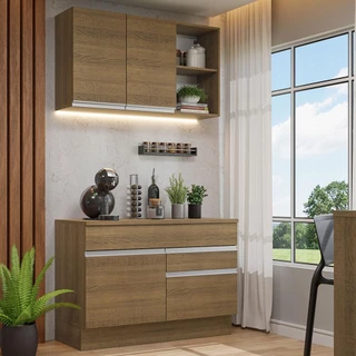 Armário de Cozinha Compacta 120cm Rustic Glamy Madesa 08 em Oferta na Shopee