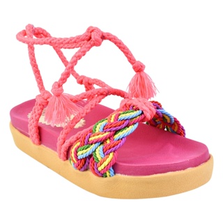 Sandalia Papete Feminina Birken Rasteirinha Plataforma Amarração Verão Colorida Pink