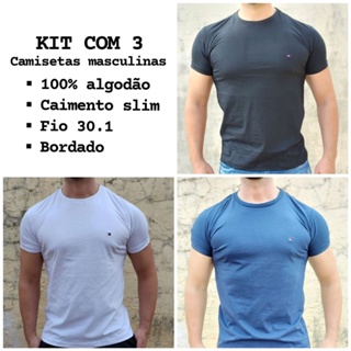 Kit 3 Camisetas Masculina Casual Basica - Camisa de Alta Qualidade Logo