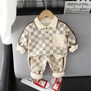 Nova Moda Outono Roupas Infantis Baby Girls Cotton Sport Plaid T-Shirt Calças 2Pcs/Conjuntos Crianças Meninos Traje Casual 0-5 Anos