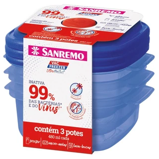 Conjunto de Potes Sanremo com Tampa Ultraprotect 480ml 3 Peças
