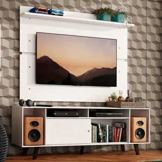 Rack Madesa Cancun com Pés e Painel para TV até 65 Polegadas - Branco/Branco 099B em Oferta na Shopee