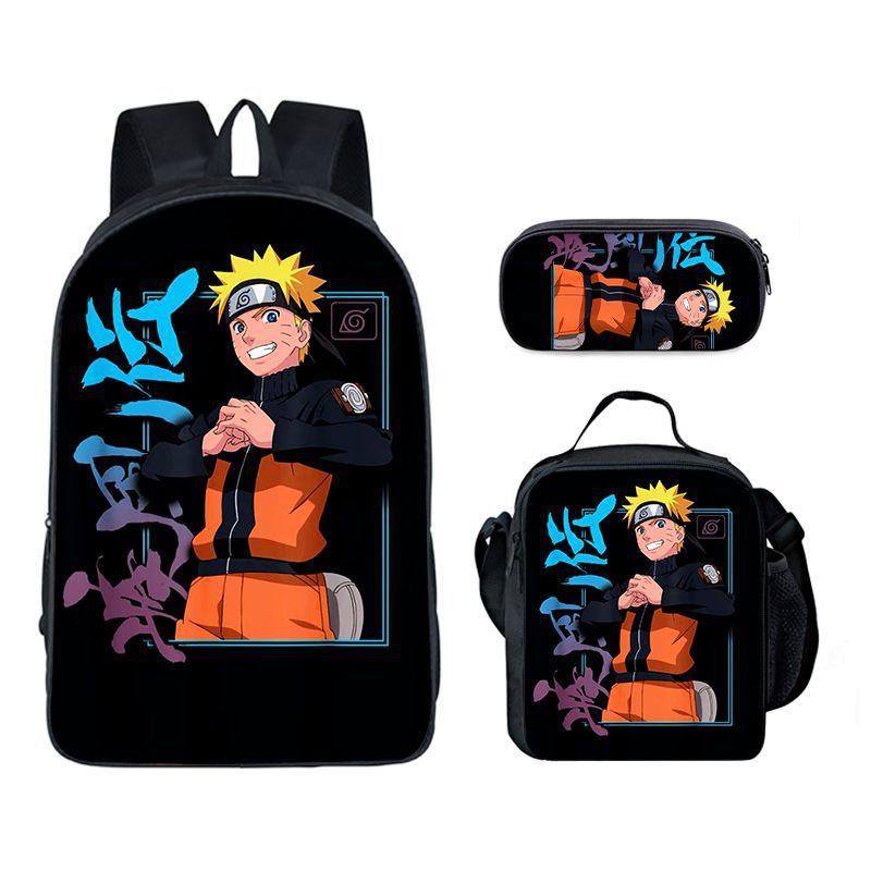 Naruto mochila infantil 3D impresión de anime Moda casual niños y niñas mochila escolar para estudiantes con bolsa de almuerzo caja de lapices kit