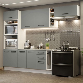 Cozinha Completa Madesa Agata 290004 com Armário e Balcão (Com Tampo) - Branco/Cinza