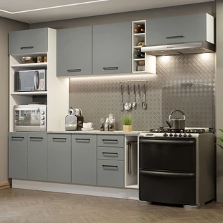 Cozinha Completa Madesa Agata 290004 com Armário e Balcão (Com Tampo) - Branco/Cinza em Oferta na Shopee