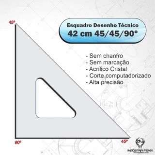 Esquadro Acrílico 45 º GRAUS Desenho Técnico 42Cm - Fênix