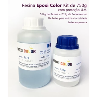 Resina Epóxi Baixa Viscosidade com Proteção UV (kit 750g +B) - Epoxi Color