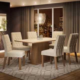 Conjunto Sala de Jantar Madesa Daniela Mesa Tampo de Madeira com 6 Cadeiras - Rustic/Crema/Imperial em Oferta na Shopee
