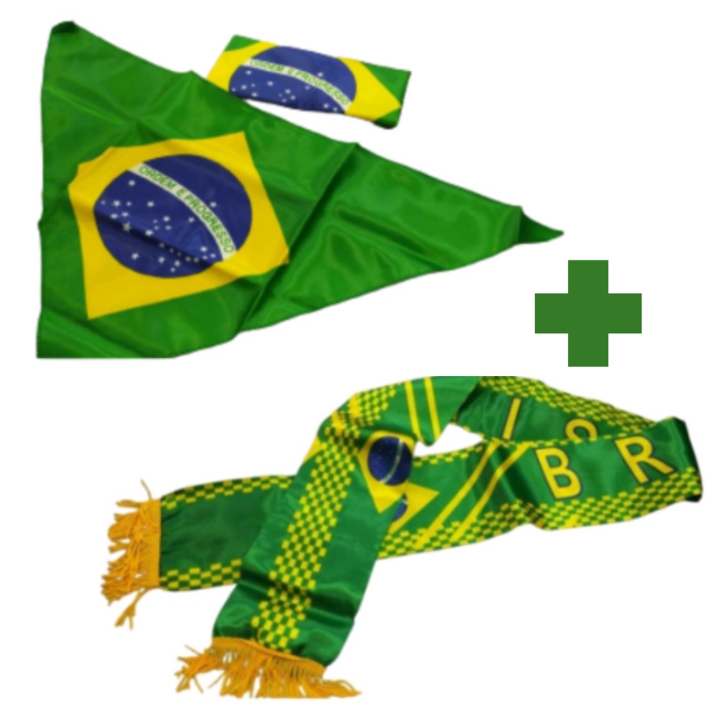 Kit Brasil- 1 Cachecol + 1 Bandana Do Brasil Torcida Copa carnaval ...