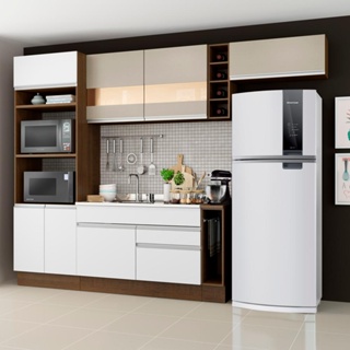Cozinha Completa Madesa Safira com Armário e Balcão (Sem Tampo e Pia) - Branco/Crema