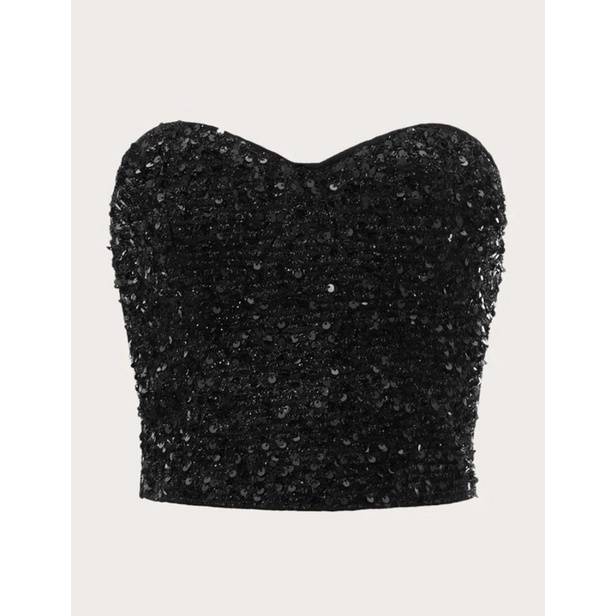 cropped corset de paetê brilho shein