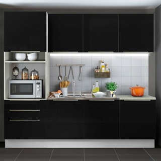 Cozinha Completa Madesa Lux com Armário e Balcão 7 Portas 3 Gavetas - Branco/Preto