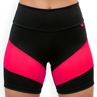 Shorts Meia Coxa Fitness Feminino Detalhe Recorte Em Cores Cintura Alta
