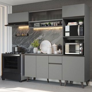 Armário de Cozinha Completa 260cm Cinza Nice Madesa 04