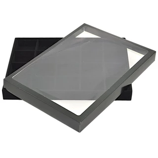Bandeja Grande 20 Quadriculados Para Joias 37 x 27 x 3 cm - Brincos Veludo Com Tampa em P.V.C