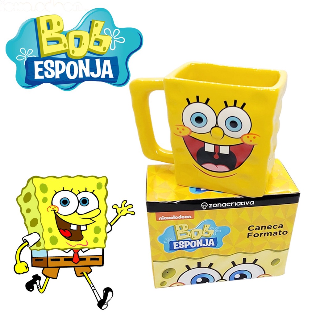 Caneca 3D Bob Esponja Quadrada Porcelana 450ml Zona Criativa