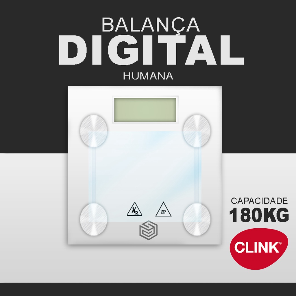 Balança Corporal Digital Humana de Vidro Temperado Até 180 Quilos Clink ...