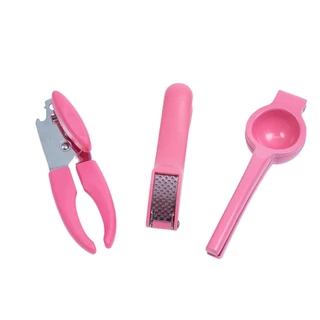 Kit abridor de lata espremedor de alho e limão rosa – Oikos