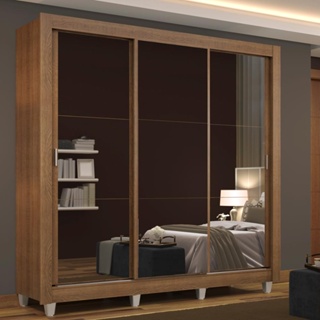 Guarda Roupa Casal Madesa Mônaco 3 Portas de Correr de Espelho com Pés - Rustic