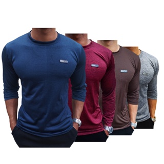 Camisas Kit com 4(quatro) Manga longa Masculina Dry Fit manga cumprida malha fria UV tecido leve