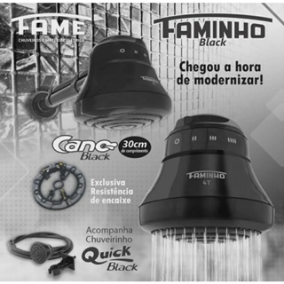 DUCHA FAMINHO BLACK 4T COM CANO DE 30CM - 220V~ 6.800W / 127V-5500W