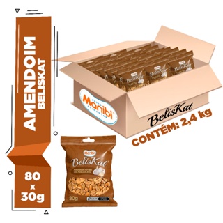 Kit 80x Amendoim Beliskat Salgado Sem Pele Sabor Alho 30g - Caixa com 2,4kg