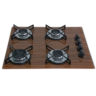 Fogão Cooktop Premium Gás 4 Bocas Ultra Chama 127v/220v Amadeirado Escuro
