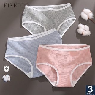 FINETOO 3PCS Set Waffle Cotton Underwear Para Mulheres Biquíni